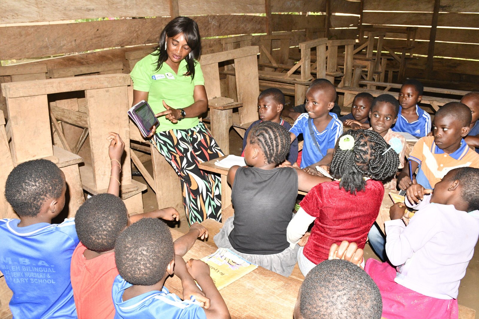 Children participating in digital learning session in Kumba
